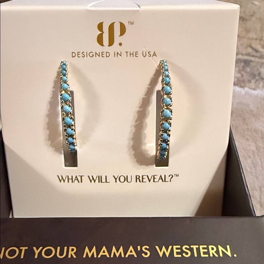 BP. Gold Hoop Earrings with Turquoise Beads
